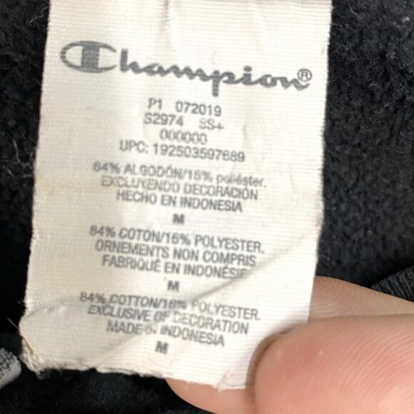 Vintage Champion Reverse Weave Black All Over Logo Print Hoodie M - Picture 4 of 16